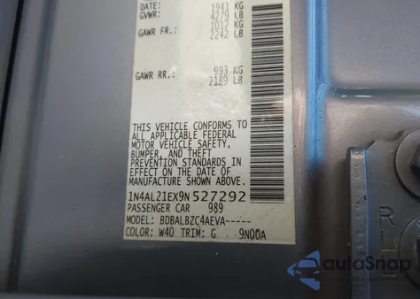 2009 Nissan Altima 2.5 S from USA, damaged, VIN 1N4AL21EX9N527292